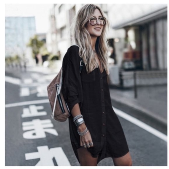 BellanBlue Dresses & Skirts - Boho Black linen boho Button Down Shirt Tunic Dress